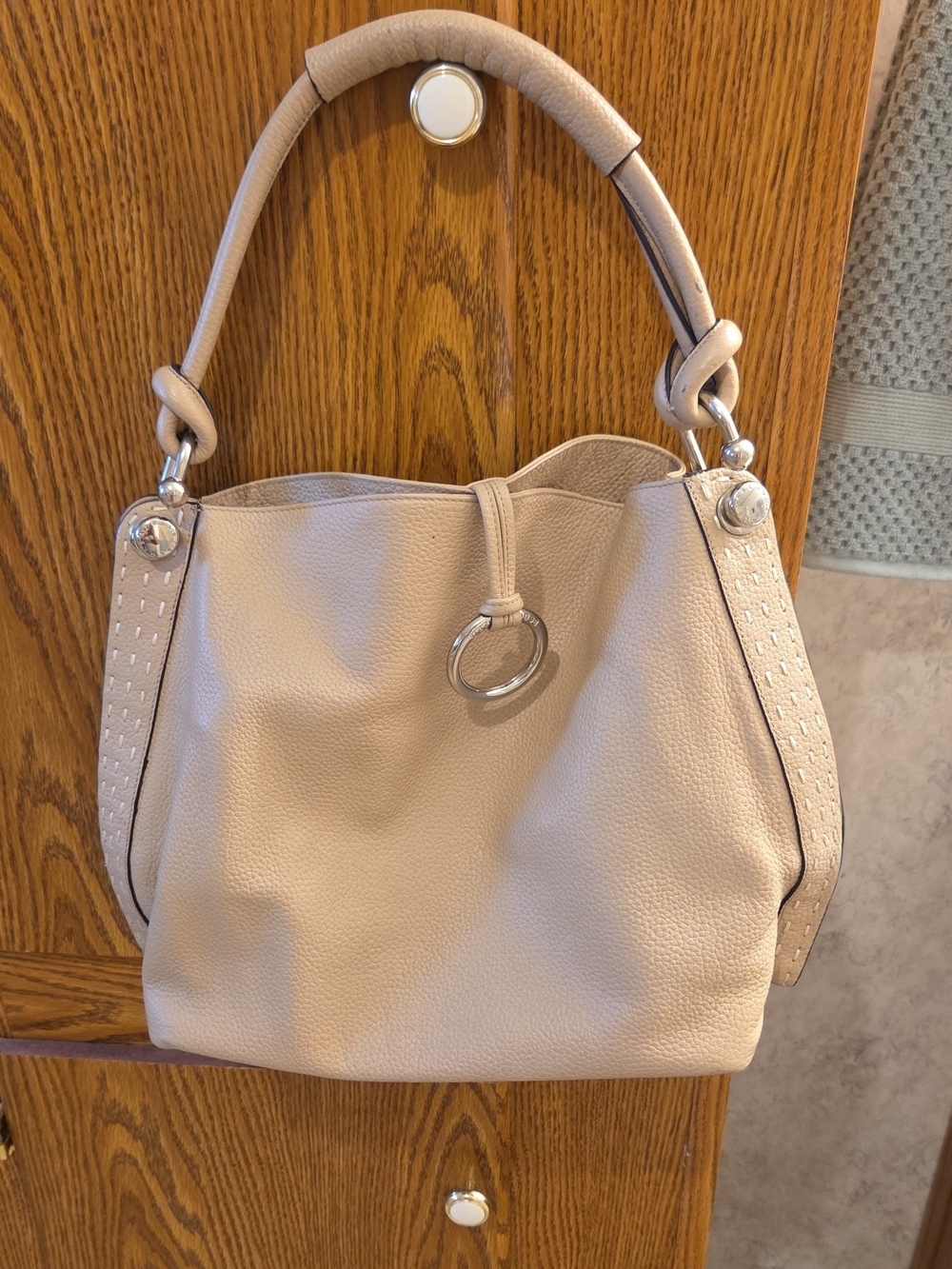 BCBGMaxAzria Nude Pebbled Leather Shoulder Bag - Picture 3 of 6